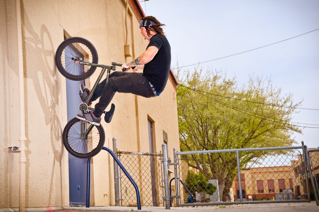 Seth kimbrough, BMX Freestyler, mid fakie wall ride from a pole jam.